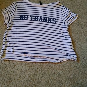 "No Thanks" Blue&White Striped Crop Top